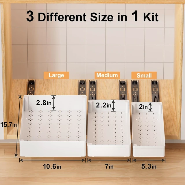 Alt view image 2 of 7 - 3 Pack Pull Out Cabinet Organizer, 15.7"Deep Pull Out Drawers for Cabinets, Slide Out Drawers for Kitchen Cabinets, Bathroom Cabinet Organizer, Pantry (White)
