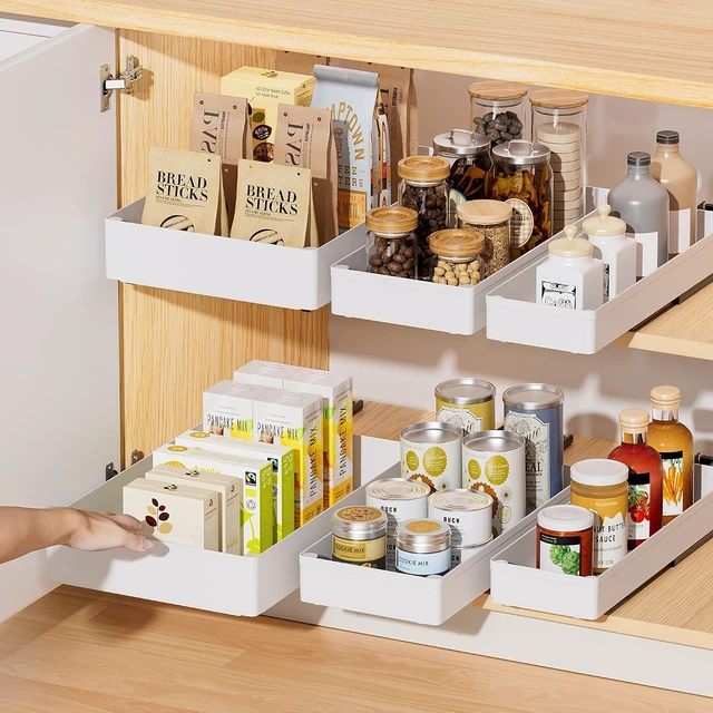 Alt view image 5 of 7 - 3 Pack Pull Out Cabinet Organizer, 15.7"Deep Pull Out Drawers for Cabinets, Slide Out Drawers for Kitchen Cabinets, Bathroom Cabinet Organizer, Pantry (White)