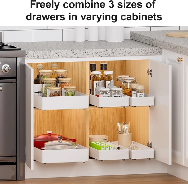 Alt view image 6 of 7 - 3 Pack Pull Out Cabinet Organizer, 15.7"Deep Pull Out Drawers for Cabinets, Slide Out Drawers for Kitchen Cabinets, Bathroom Cabinet Organizer, Pantry (White)