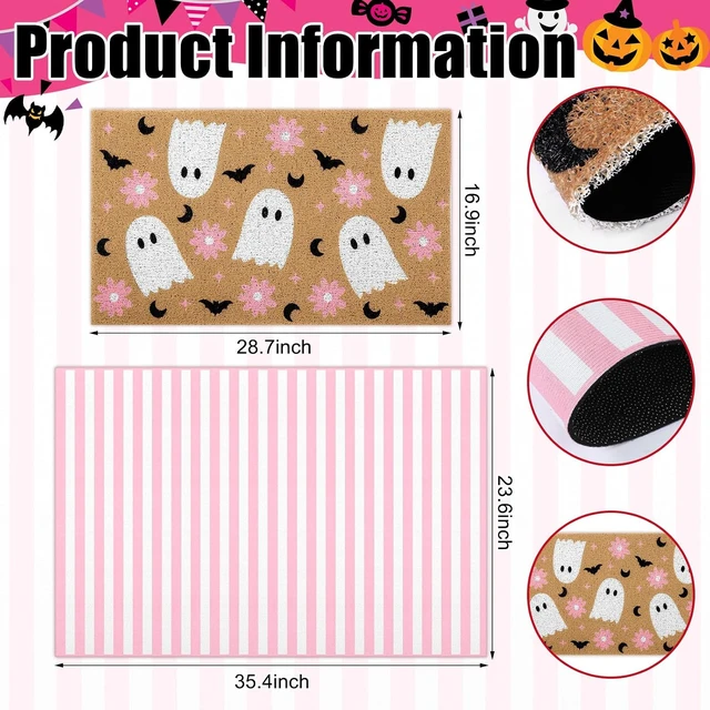 Alt view image 2 of 6 - 2 Pcs Halloween Pink Ghost Layered Doormat Set