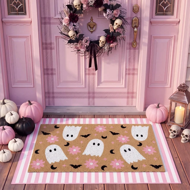 Alt view image 4 of 6 - 2 Pcs Halloween Pink Ghost Layered Doormat Set