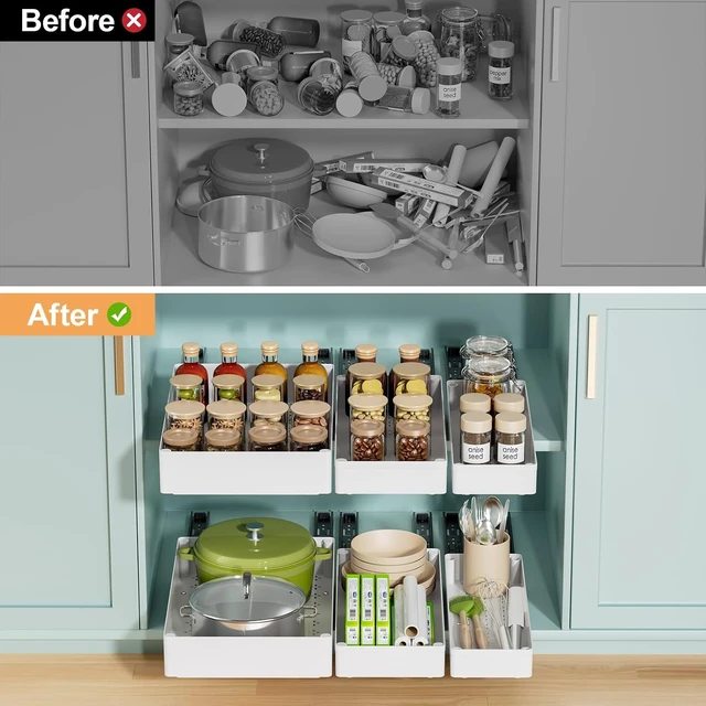 Alt view image 7 of 7 - 3 Pack Pull Out Cabinet Organizer, 15.7"Deep Pull Out Drawers for Cabinets, Slide Out Drawers for Kitchen Cabinets, Bathroom Cabinet Organizer, Pantry (White)