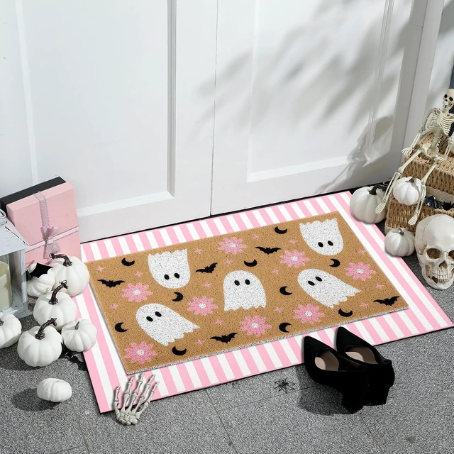 Alt view image 5 of 6 - 2 Pcs Halloween Pink Ghost Layered Doormat Set