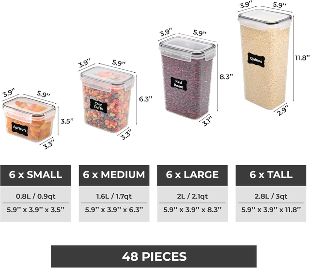 Alt view image 2 of 7 - Kitchen Storage Containers with Lids, 48 PCS Airtight Food Storage Containers, Plastic Kitchen Containers, Pantry Containers for Cereal, Dry Food, Includes Labels, Marker & Measuring Spoons