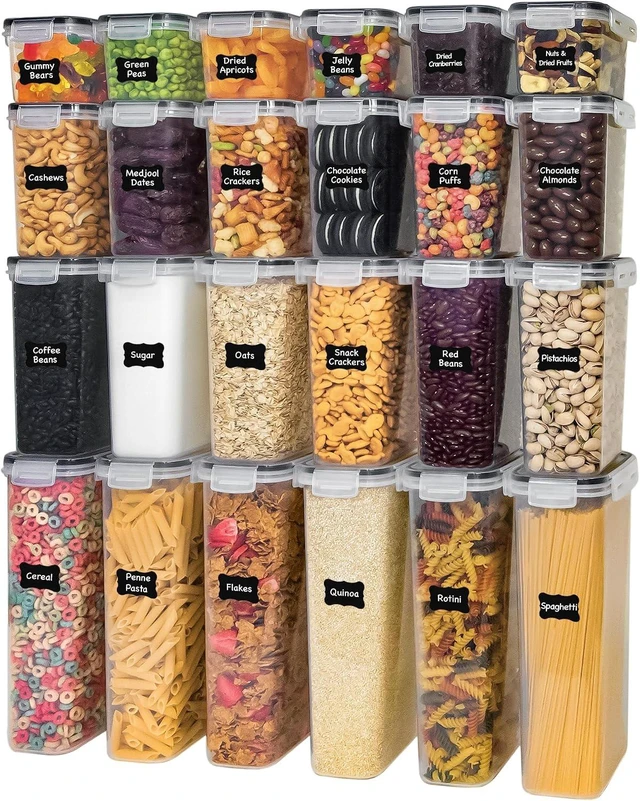 Main image of Kitchen Storage Containers with Lids, 48 PCS Airtight Food Storage Containers, Plastic Kitchen Containers, Pantry Containers for Cereal, Dry Food, Includes Labels, Marker & Measuring Spoons