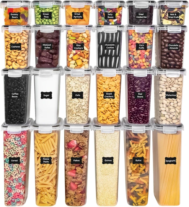Alt view image 7 of 7 - Kitchen Storage Containers with Lids, 48 PCS Airtight Food Storage Containers, Plastic Kitchen Containers, Pantry Containers for Cereal, Dry Food, Includes Labels, Marker & Measuring Spoons