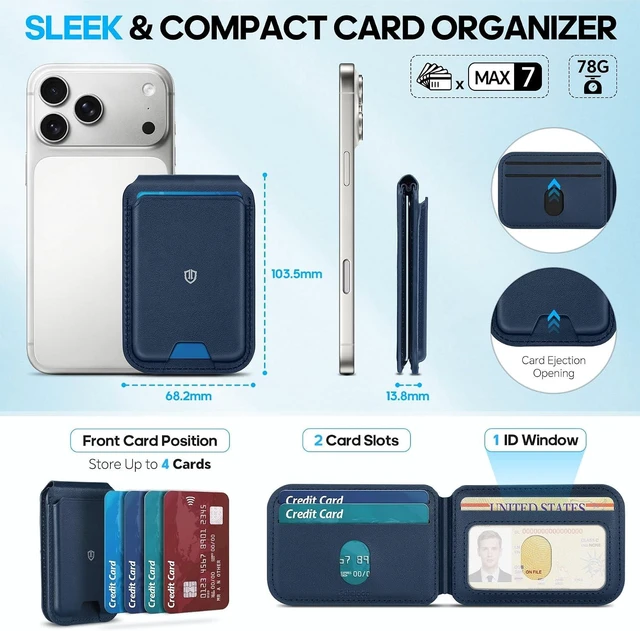 Alt view image 3 of 7 - Genuine Leather for MagSafe Wallet, Adjustable Stand, Navy Blue