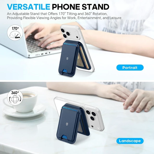 Alt view image 4 of 7 - Genuine Leather for MagSafe Wallet, Adjustable Stand, Navy Blue