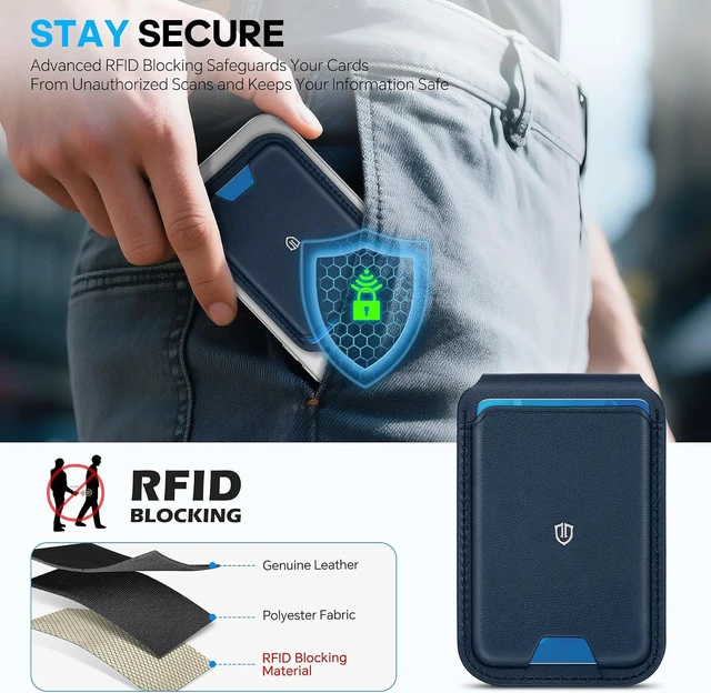 Alt view image 6 of 7 - Genuine Leather for MagSafe Wallet, Adjustable Stand, Navy Blue