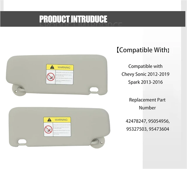 Alt view image 2 of 7 - Driver Left & Passenger Right Sun Visor for Chevy Sonic 2012-2022