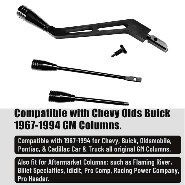 Alt view image 4 of 7 - Billet Aluminum Column Shifter Turn Signal Tilt Lever Flasher Knob Kit - Compatible with 1967-1994 Chevy GMC Pontiac Olds Buick, Black Shifter Lever Hazard Tilt Kit for GM Columns