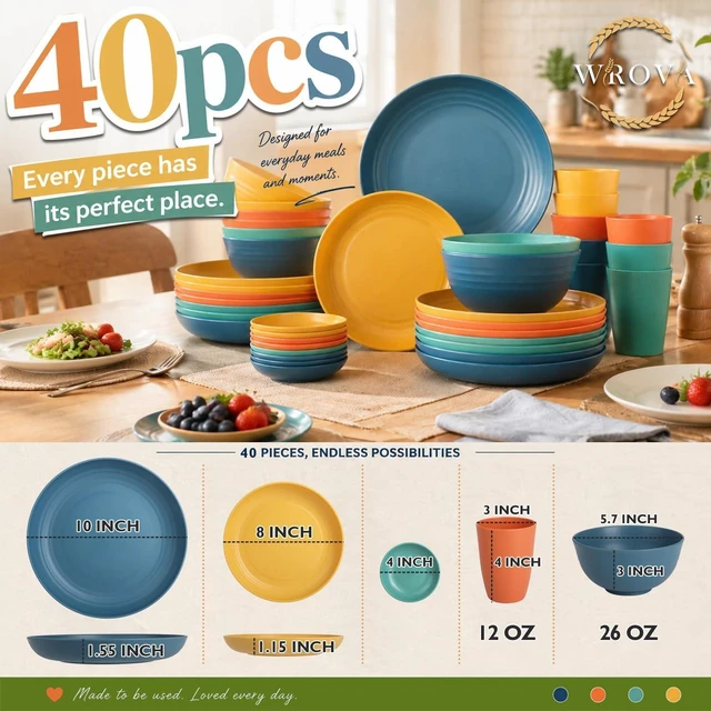Alt view image 2 of 7 - Plates and Bowls Sets, Wheat Straw Dinnerware Sets,Dishes Set for 8