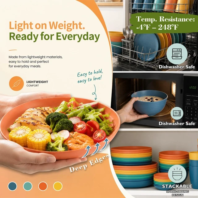 Alt view image 5 of 7 - Plates and Bowls Sets, Wheat Straw Dinnerware Sets,Dishes Set for 8