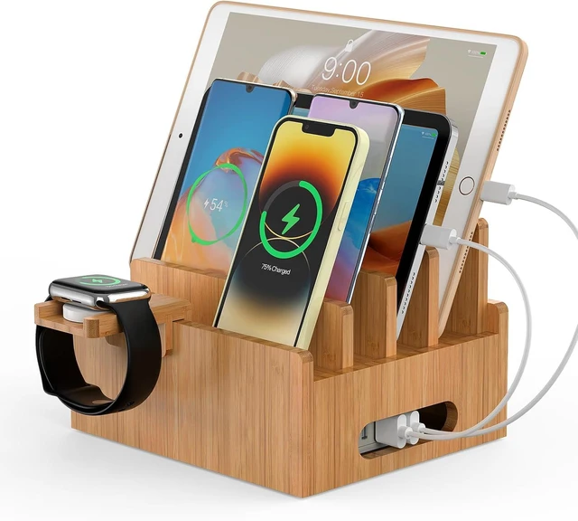 Main image of Bamboo Charging Stand with Pack 5 Cables-Natural Bamboo