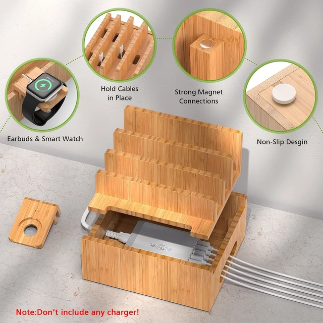 Alt view image 3 of 7 - Bamboo Charging Stand with Pack 5 Cables-Natural Bamboo