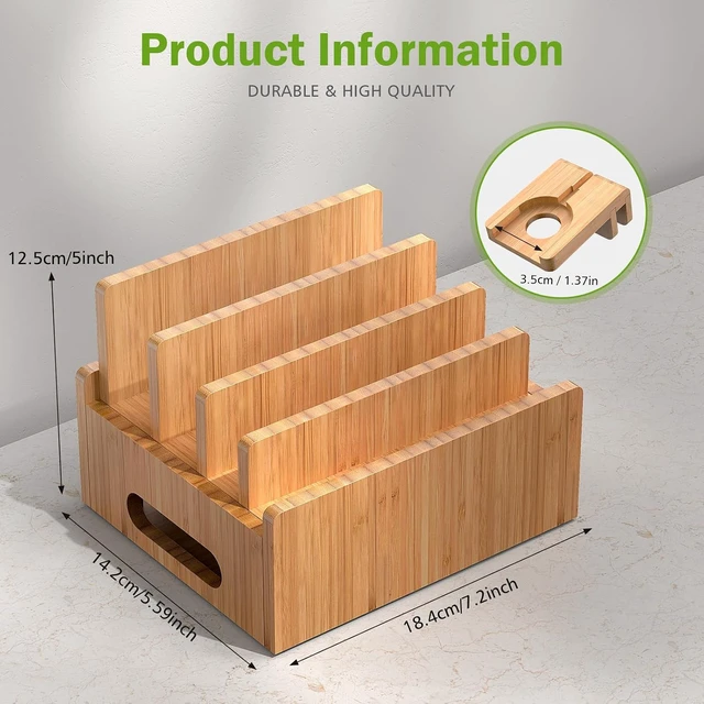 Alt view image 7 of 7 - Bamboo Charging Stand with Pack 5 Cables-Natural Bamboo
