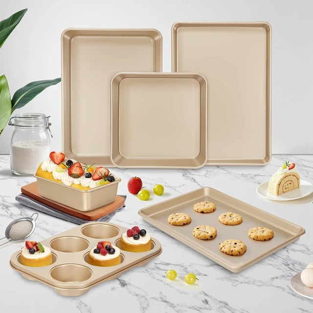 Alt view image 7 of 7 - Baking Pans Set, Nonstick Stackable Bakeware Sets, Oven Pans for Cooking, 6 Pieces Baking Sheets Set Including Cookie Sheet, Deep Roaster Pan, Square Pan, Loaf Pan, Muffin Pan, Carbon Steel