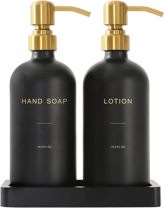 Main image of Soap Dispenser Bathroom Set, Gold & Black