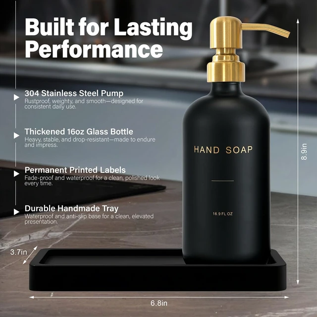 Alt view image 2 of 7 - Soap Dispenser Bathroom Set, Gold & Black