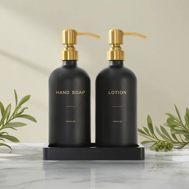 Alt view image 5 of 7 - Soap Dispenser Bathroom Set, Gold & Black
