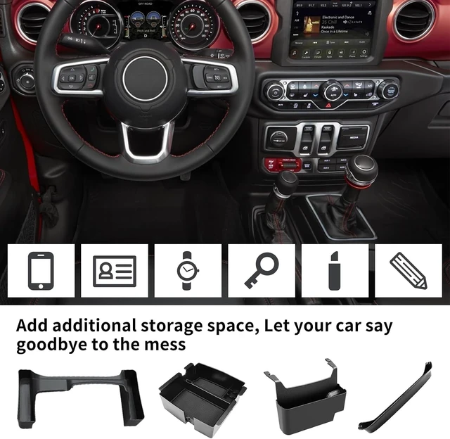 Alt view image 3 of 6 - Upgraded 4 Pcs Center Console Organizer Combo Kit Interior Accessories Storage Box Para for 2018 2019 2020 2021 2022 2023 Jeep Wrangler JL JLU and Jeep Gladiator JT JTU,Gear Shift Tray Organizer