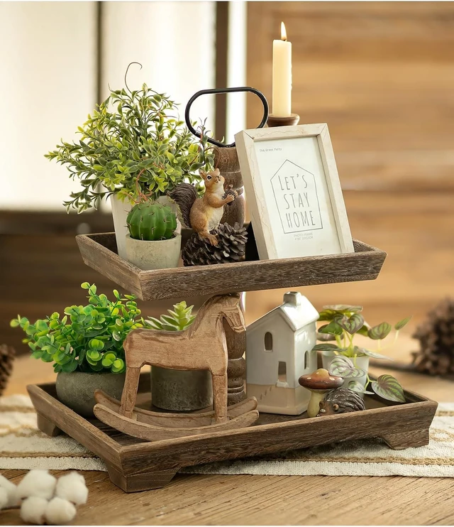 Alt view image 2 of 7 - 2 Tiered Decorative Trays Stand Coastal Beach Coffee Table Decor