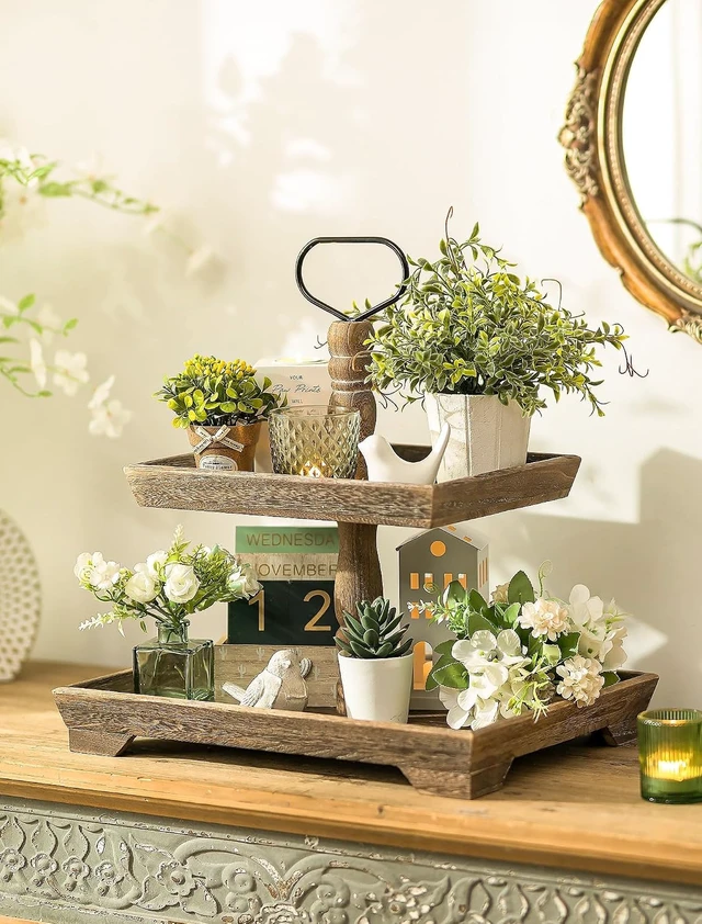 Alt view image 6 of 7 - 2 Tiered Decorative Trays Stand Coastal Beach Coffee Table Decor