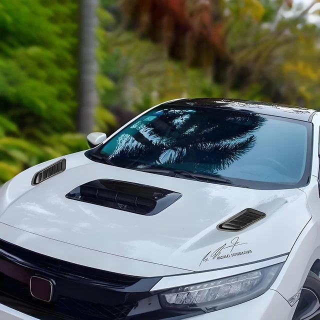 Alt view image 2 of 5 - Car Hood Air Flow Vent Decorative Kit Modification Hood Scoop with Side Vents 3pcs (Carbon pattern)