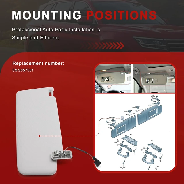 Alt view image 6 of 7 - 5GG857551 5GG857552 Left Right Car Front Sun Visor Compatible with VW Golf CC Jetta Passat(Left)