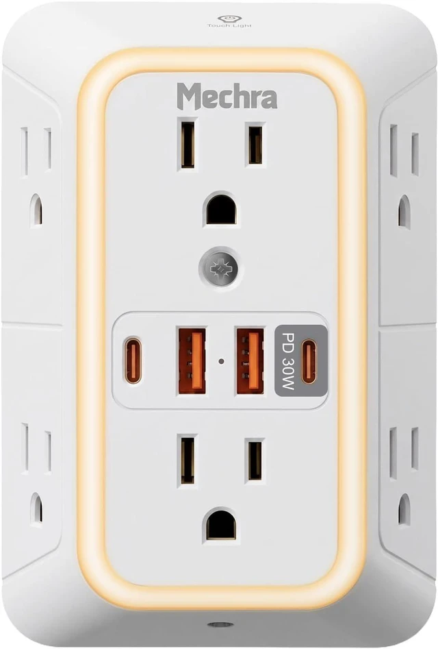 Main image of 10-in-1 Wall Outlet Extender with 30W PD Fast Charging, Multi Plug Surge Protector (1050J) with Night Light, 6 Wide Spaced AC Outlets, 4 USB Ports, Wall Charger for Home Office Travel