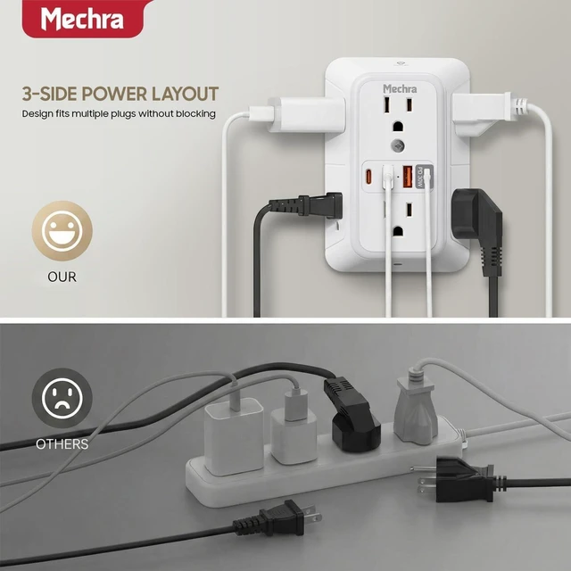 Alt view image 7 of 7 - 10-in-1 Wall Outlet Extender with 30W PD Fast Charging, Multi Plug Surge Protector (1050J) with Night Light, 6 Wide Spaced AC Outlets, 4 USB Ports, Wall Charger for Home Office Travel