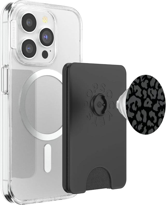 Alt view image 3 of 6 - Black and White Leopard PopSockets PopWallet for MagSafe