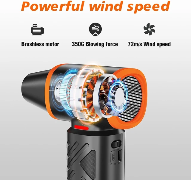 Alt view image 3 of 7 - Compressed Air Duster, 360000RPM Electric Air Duster with 10000mAh Battery