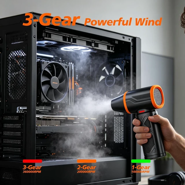 Alt view image 5 of 7 - Compressed Air Duster, 360000RPM Electric Air Duster with 10000mAh Battery