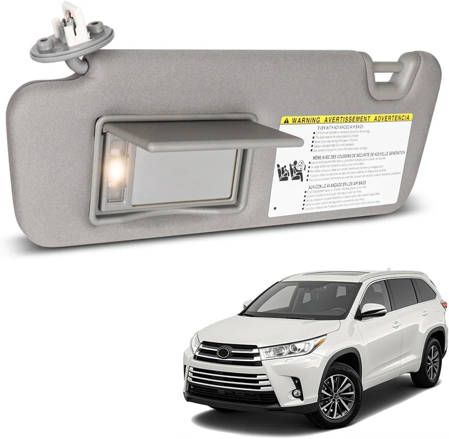 Main image of Sun Visor Driver Side for 2014-2019 Toyota Highlander, Gray Left Side Car Visor with Light Mirror,Replacement#74320-0E074-B0