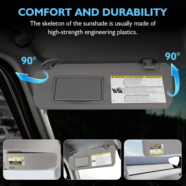 Alt view image 3 of 7 - Sun Visor Driver Side for 2014-2019 Toyota Highlander, Gray Left Side Car Visor with Light Mirror,Replacement#74320-0E074-B0