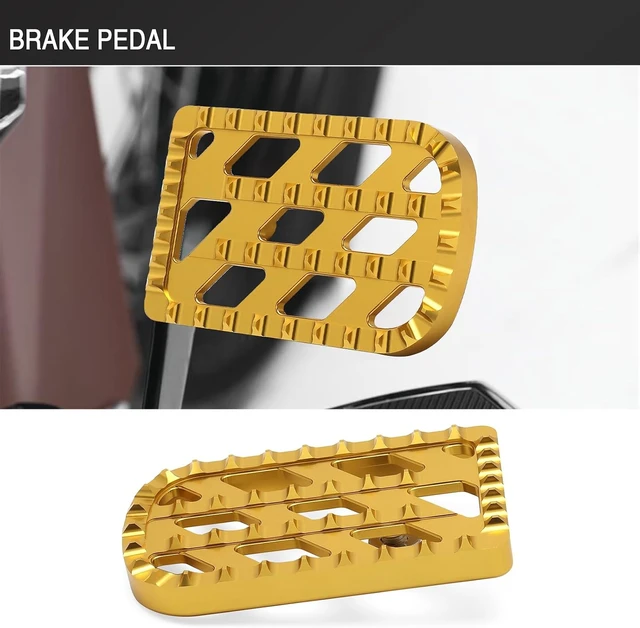 Alt view image 3 of 7 - Motorcycle Brake Pedal Cover MX Style for Harley 1980-2024 Touring Road King Electra Glide 1986-2017 FL Softail Fat Boy Heritage 2012-2016 Dyna FLD (Gold)