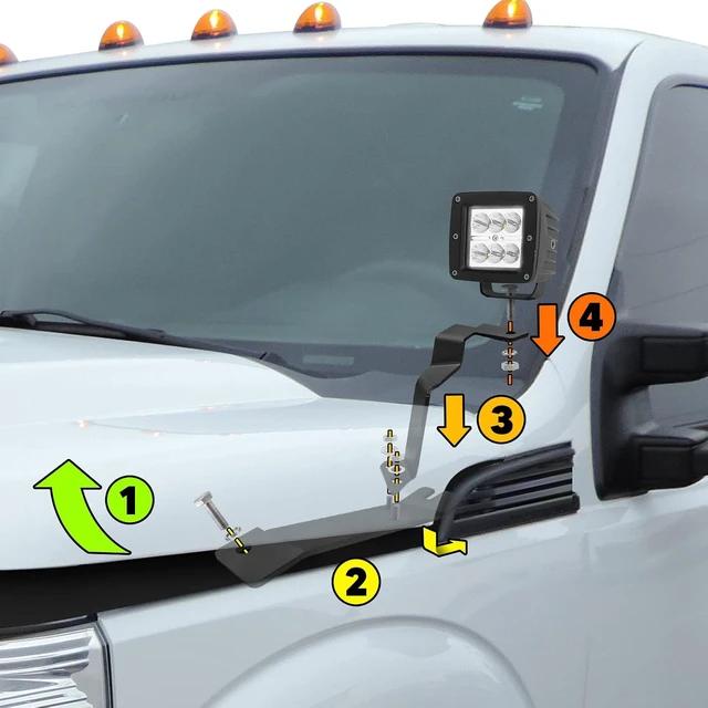 Alt view image 4 of 7 - Upper Hood Hinge A-Pillar LED Pod Mount Bracket Fit for Ford F250