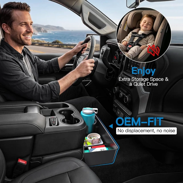 Alt view image 7 of 7 - Center Console Organizer with Cup Holders for Chevy Silverado/Sierra 1500