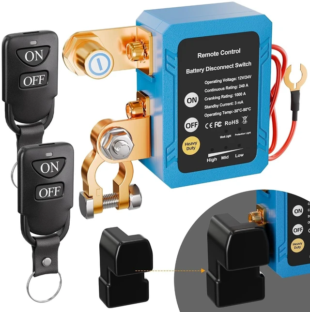 Main image of 12V/24V 240A Remote Battery Disconnect Switch, Anti-Interference Kill Power Cut Off Switch with Voltage Protection for Car Truck RV Marine Boat