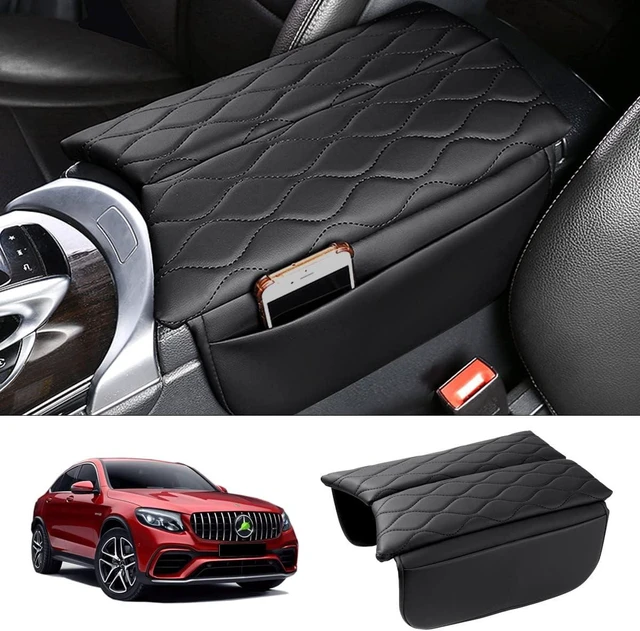 Main image of Center Console Cover for 2015-2021 Mercedes Benz C Class C300 W205 /2016-2022 GLC Class /2019-2024 EQC, Anti-Scratch Leather Waterproof Armrest Console Cover with Storage Pockets (Black)