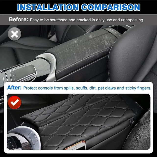 Alt view image 3 of 7 - Center Console Cover for 2015-2021 Mercedes Benz C Class C300 W205 /2016-2022 GLC Class /2019-2024 EQC, Anti-Scratch Leather Waterproof Armrest Console Cover with Storage Pockets (Black)