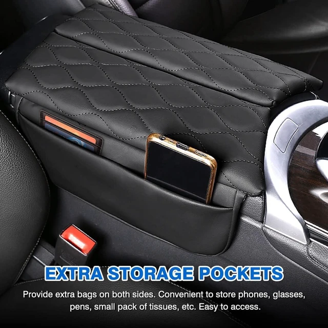 Alt view image 4 of 7 - Center Console Cover for 2015-2021 Mercedes Benz C Class C300 W205 /2016-2022 GLC Class /2019-2024 EQC, Anti-Scratch Leather Waterproof Armrest Console Cover with Storage Pockets (Black)