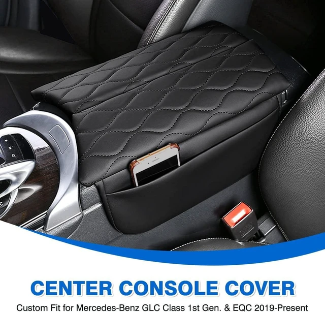 Alt view image 6 of 7 - Center Console Cover for 2015-2021 Mercedes Benz C Class C300 W205 /2016-2022 GLC Class /2019-2024 EQC, Anti-Scratch Leather Waterproof Armrest Console Cover with Storage Pockets (Black)