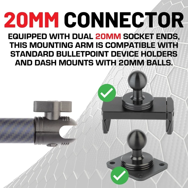 Alt view image 5 of 5 - Mounting Solutions Dash Mount 8.26" Arm Compatible with iPhone and Android Smartphones - Fits 20mm Attachment Ball