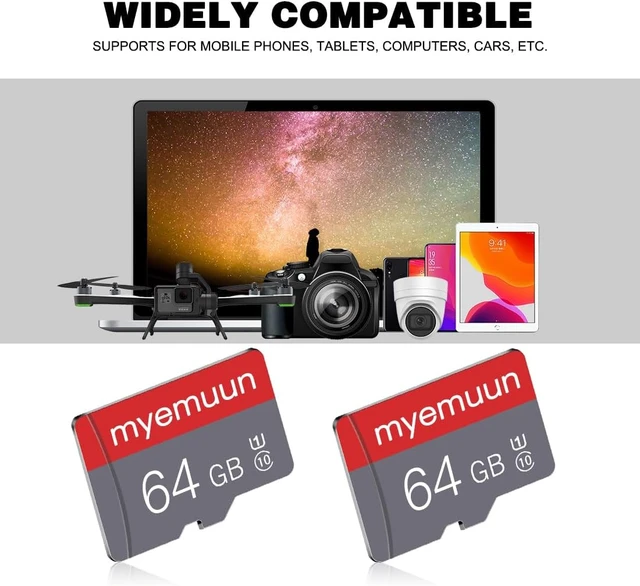 Alt view image 5 of 7 - 2 Pack 64 GB Micro Memory Card with Adapter, TF Memory Card Class 10, Mini Memory Card for Smartphone/Tablet/Camera/Personal Computer (64GB*2)