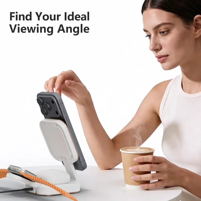 Alt view image 5 of 7 - 3 in 1 Mini Foldable Charging Station for Devices, Wireless Charger Stand for Magsafe for iPhone 17/Air/16/15/14/13/12 Series, Watch Series, AirPods pro/2/3/4, Gifts for Women Men (Golden)