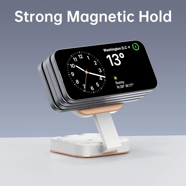 Alt view image 7 of 7 - 3 in 1 Mini Foldable Charging Station for Devices, Wireless Charger Stand for Magsafe for iPhone 17/Air/16/15/14/13/12 Series, Watch Series, AirPods pro/2/3/4, Gifts for Women Men (Golden)