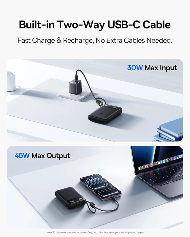 Alt view image 7 of 7 - 20000mAh Compact Portable Charger 45W, CCC Certified Power Bank Built-in USB-C Cables, Travel Essential PD Fast Charging Battery Pack for iPhone 18/17/16 Series Galaxy S25/S24 Ultra Google iPad