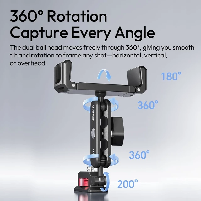 Alt view image 3 of 7 - MA56 4-in-1 Metal Phone Tripod Mount with Cold Shoe & Arca Swiss Plate, 360° Adjustable Hot Shoe Camera Phone Mount for iPhone, Compact All-in-One Adapter for Smartphone Photography & Video
